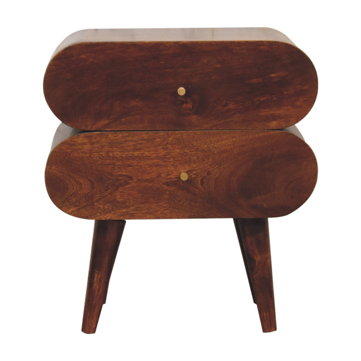 Solid Wood Bubble Chestnut Nightstand, 2-Drawer, Nordic Legs