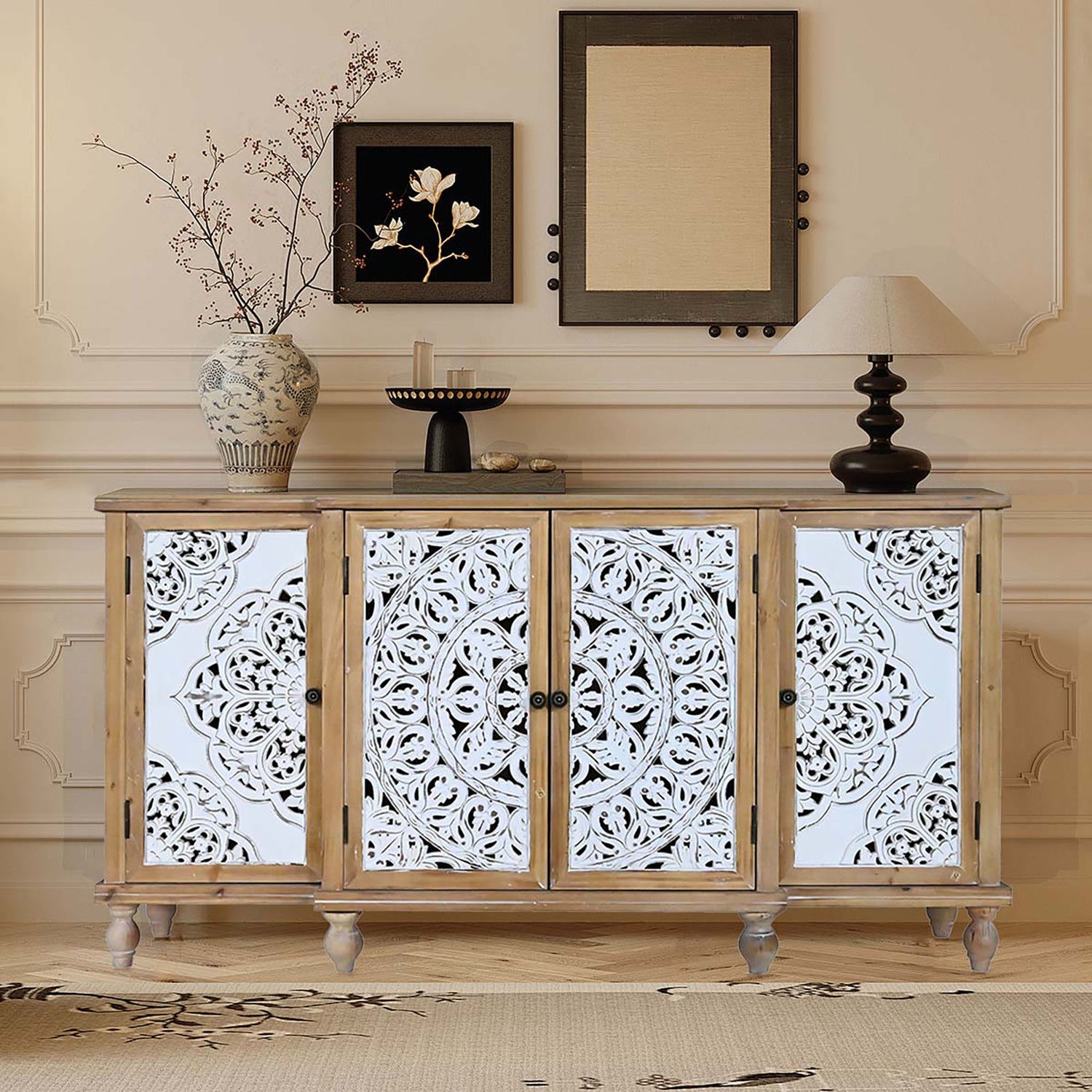 Hollow-Carved Accent Cabinenet