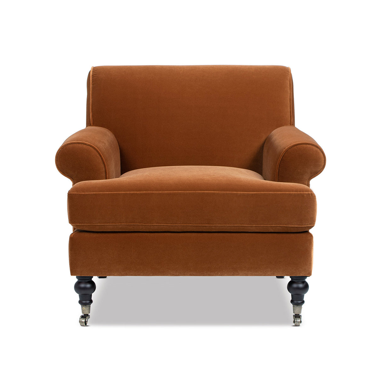 Alana 38' Lawson Accent Arm Chair Metal Casters, Burnt Orange Performance Velvet