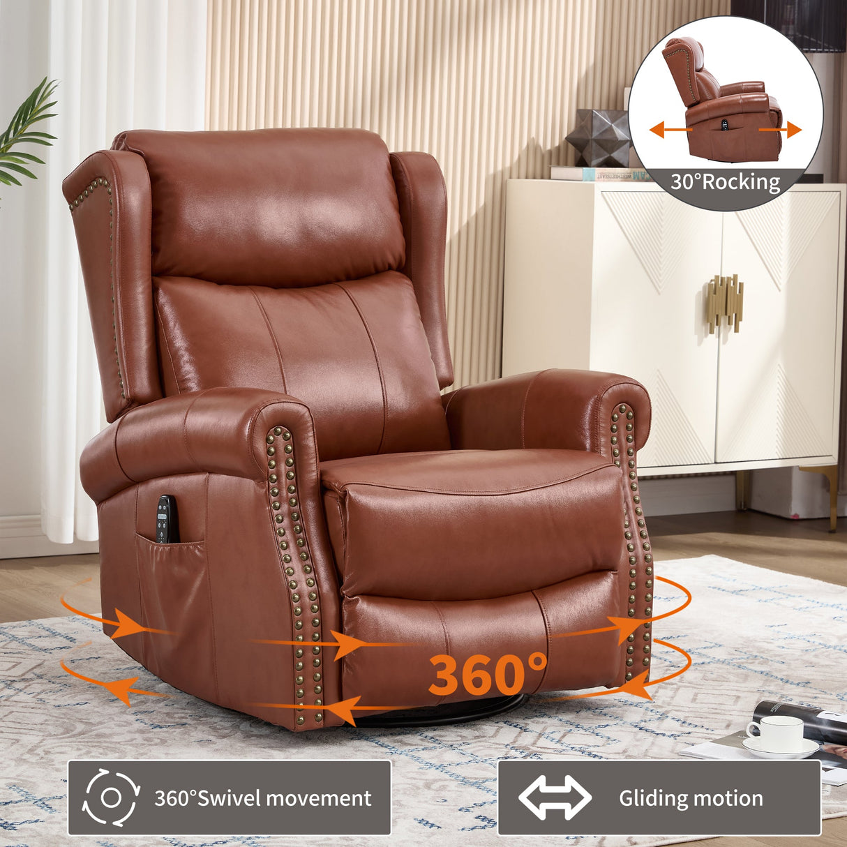 Heat Massage Manual Recliner Chair with Rocker and Swivel