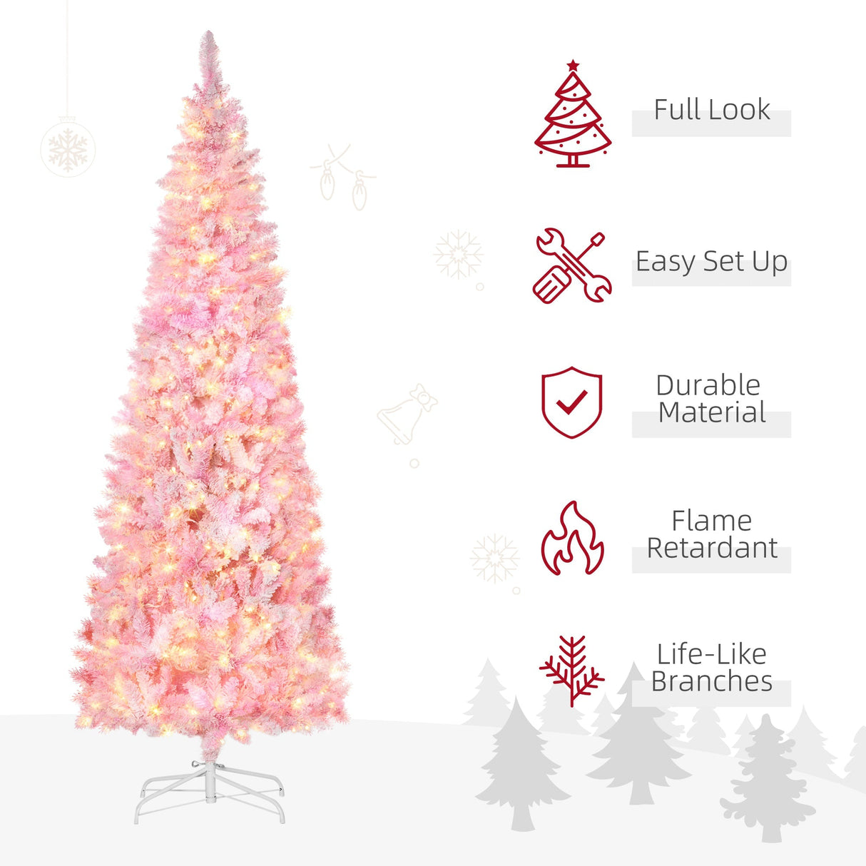 HOMCOM 7.5ft Prelit Snow Flocked Artificial Christmas Tree