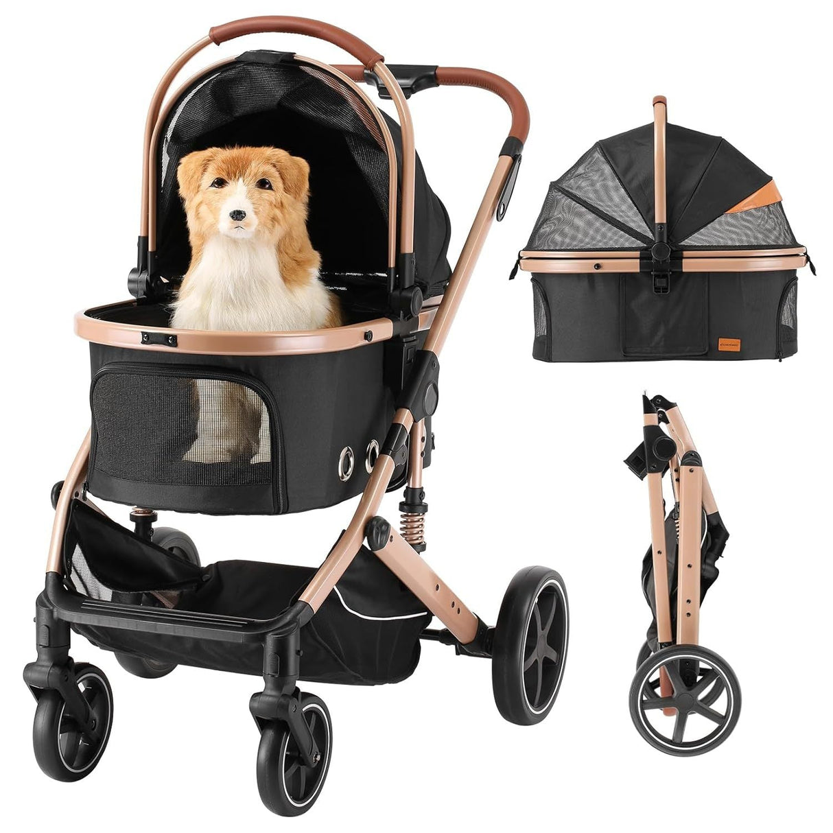 EchoSmile 4 in 1 Pet Stroller: Folding Lightweight Cat & Dog Stroller