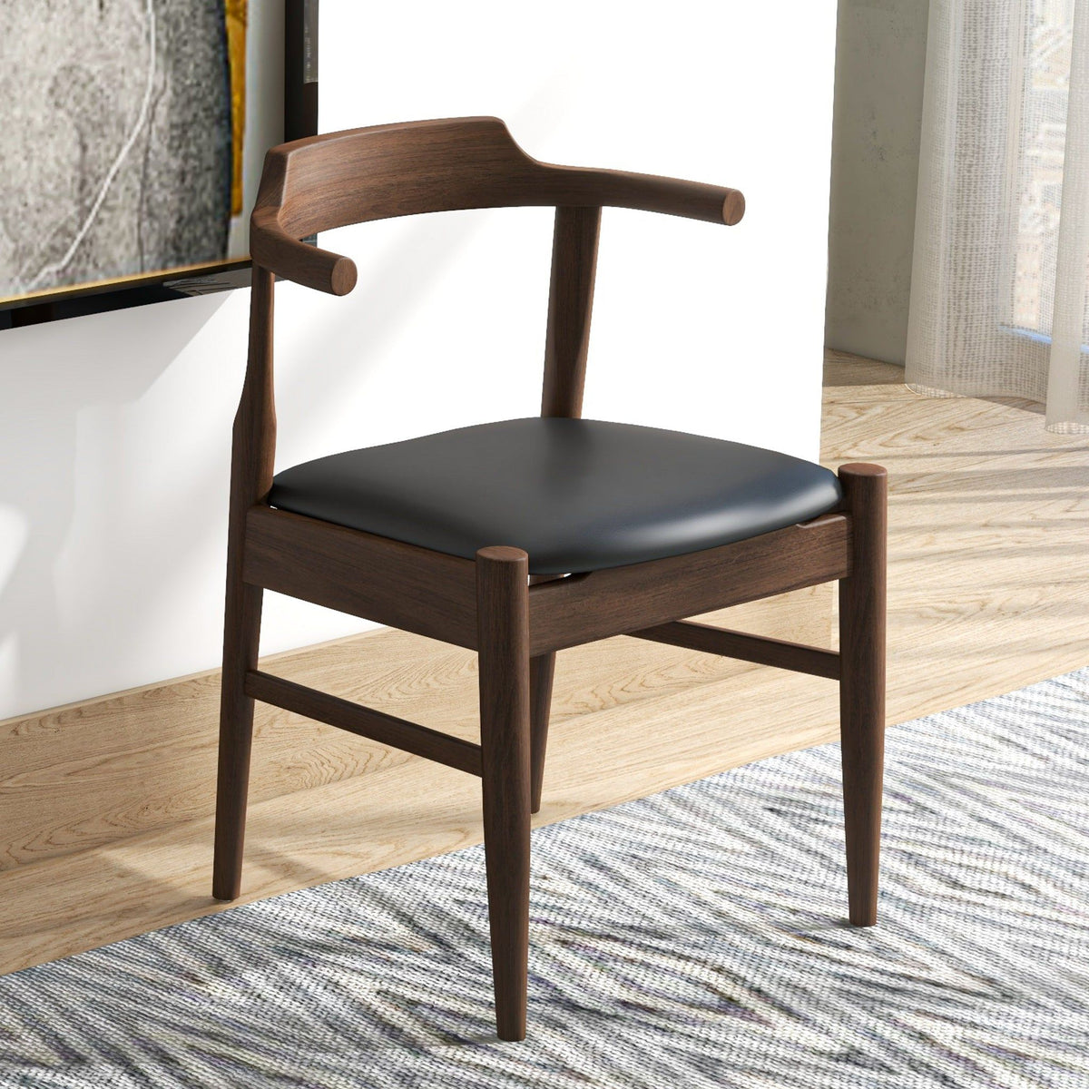 Mid-Century Modern Dining Chair Set of 2 with Solid Wood Frame - Dark Gray or Black