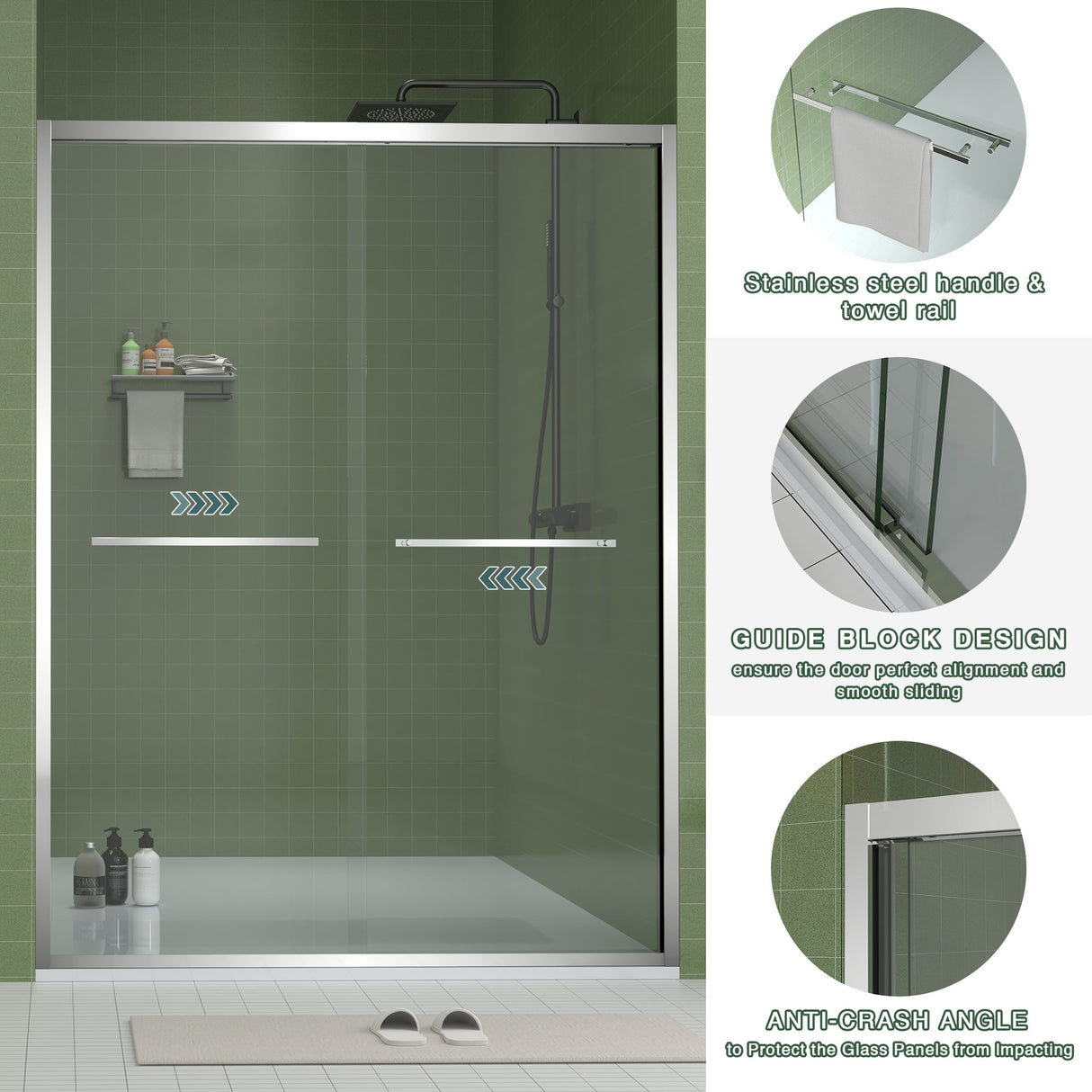 Aluminum Frame Double Sliding Shower Door (56-60"x70")