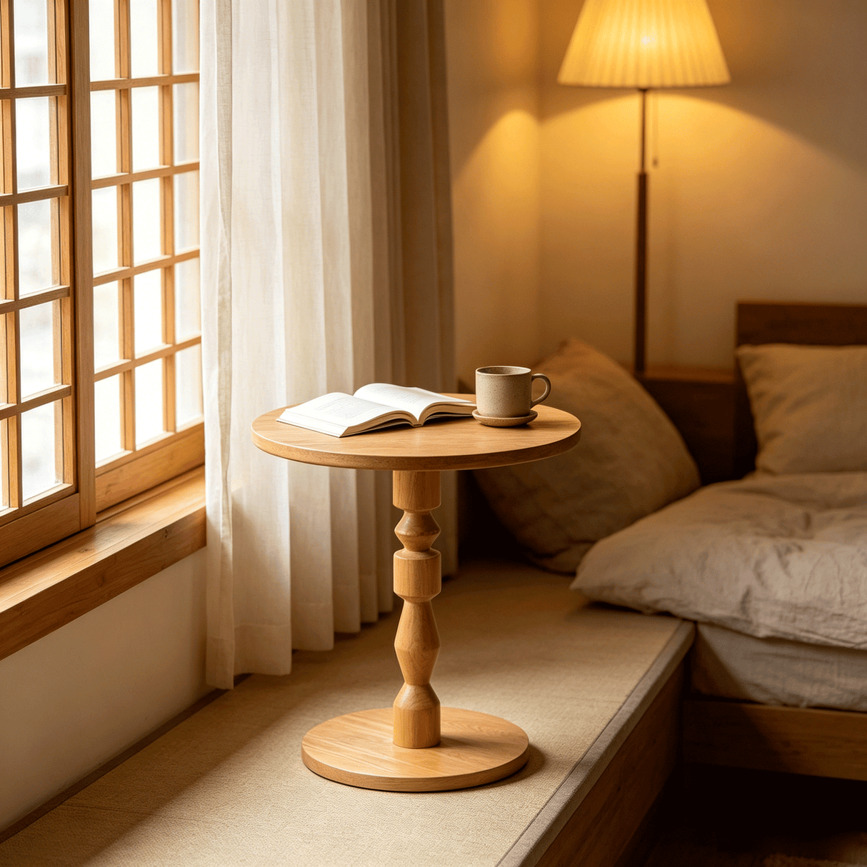 Round Side Table with MDF Tabletop and Solid Wood Legs