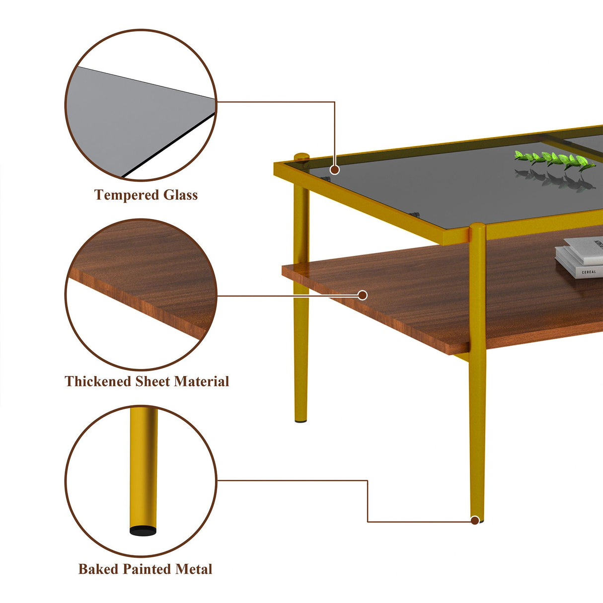 Rectangle Coffee Table With Tempered Glass Top And Legs, Modern Table For Living Room