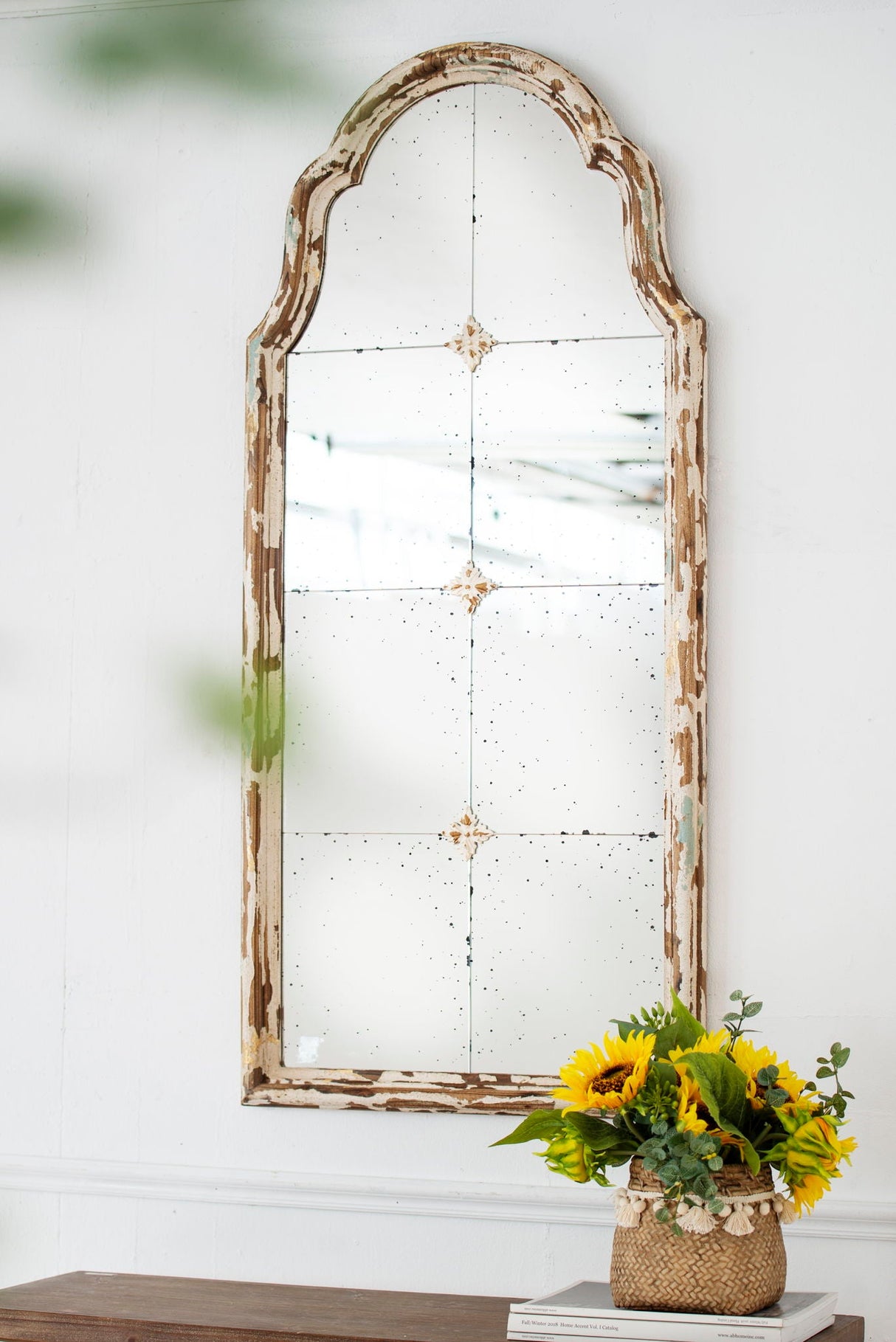Large & Framed Wall Mirror, Arched Mirror With Decorative Window Look For Living Room - Cream