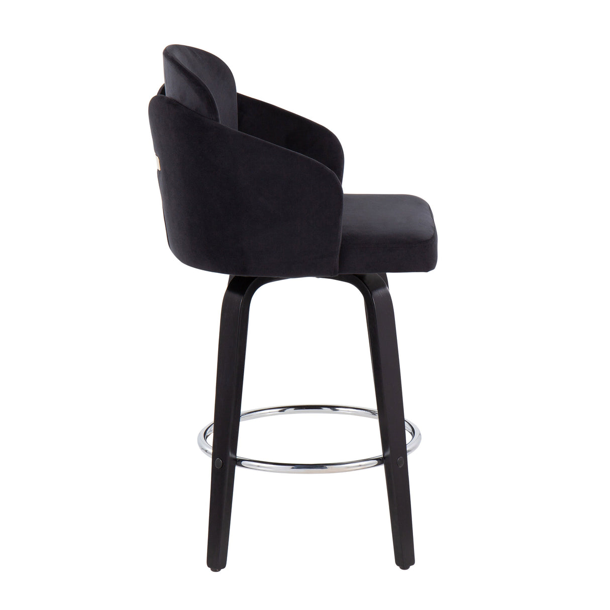 Contemporary Counter Stool in Black Wood and Black Velvet - Set of 2