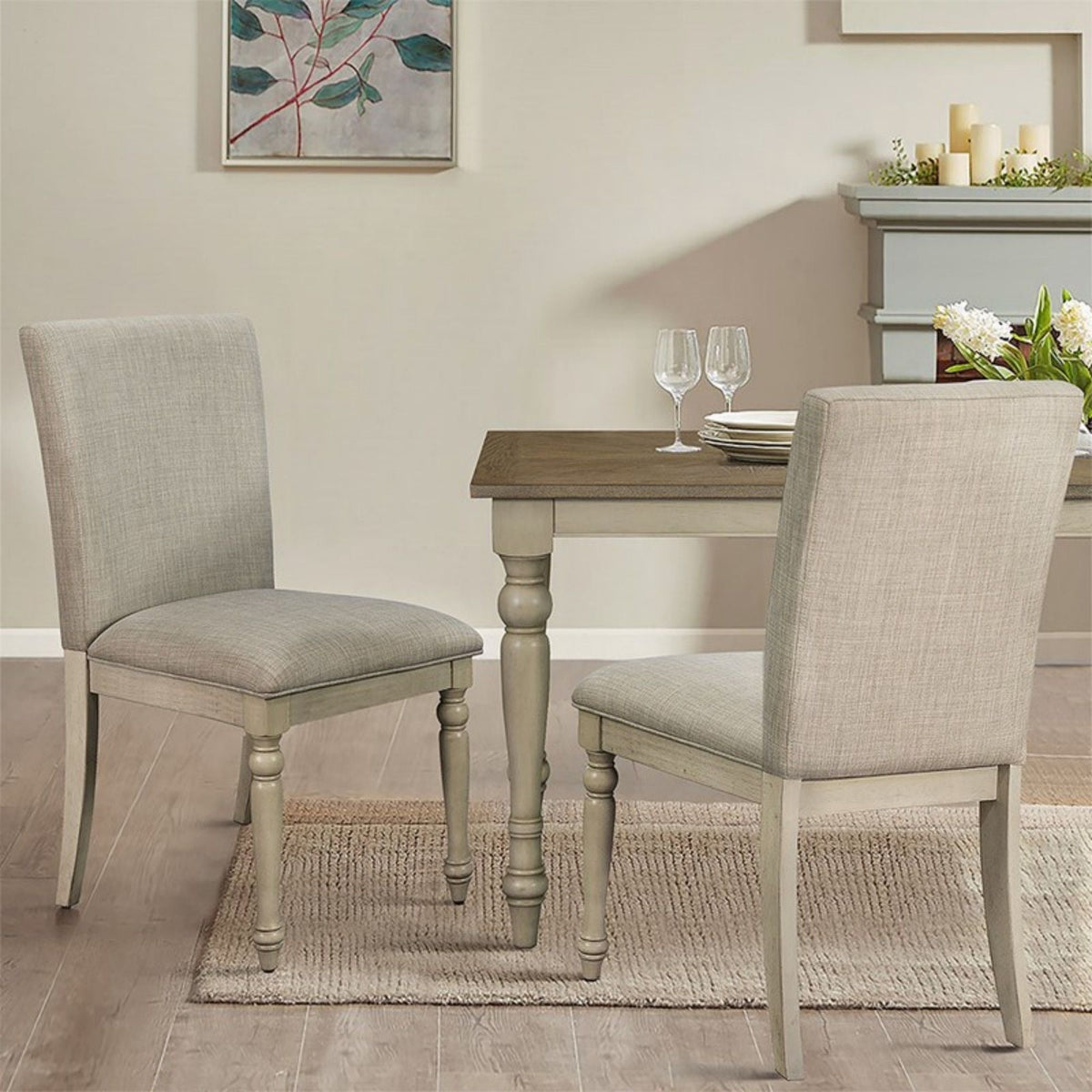 Fiona - Upholstered Dining Chair With Turned Legs (Set of 2) - Light Gray
