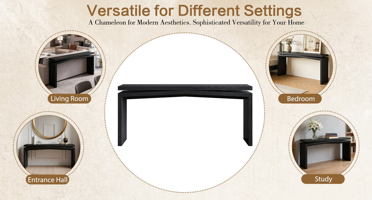 65-Inch Rustic Solid Wood Veneer Console Table