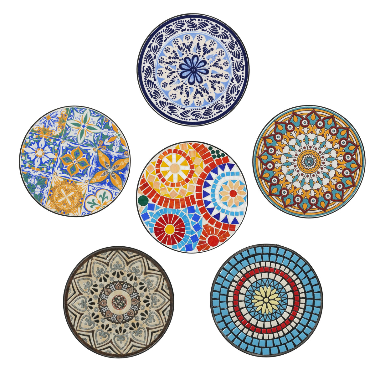 Round Ceramic Outdoor Side Table, Colorful + Black