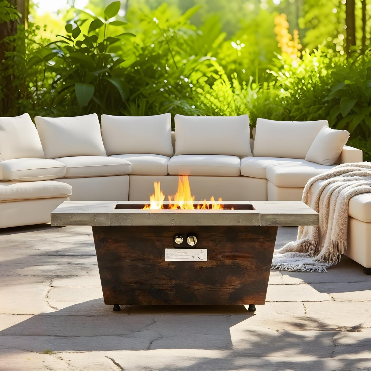 42 Inch Gas Fire Pit Table with Cement Texture Finish