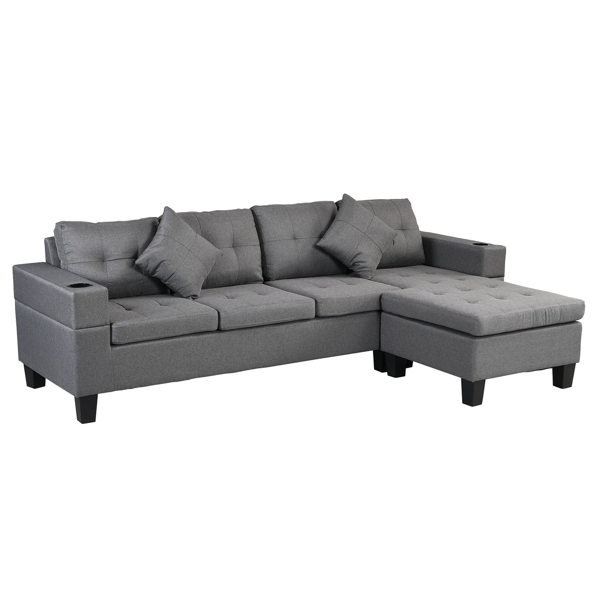 Modern-Sectional-Sofa-Set-with-L-Shape-Chaise-Lounge,-Cup-Holder,-Faux-Linen-Grey-Fabric-Sofas-&-Sectionals