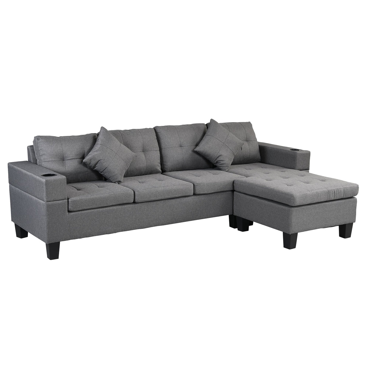 Modern Sectional Sofa Set with L-Shape Chaise Lounge and Cup Holders