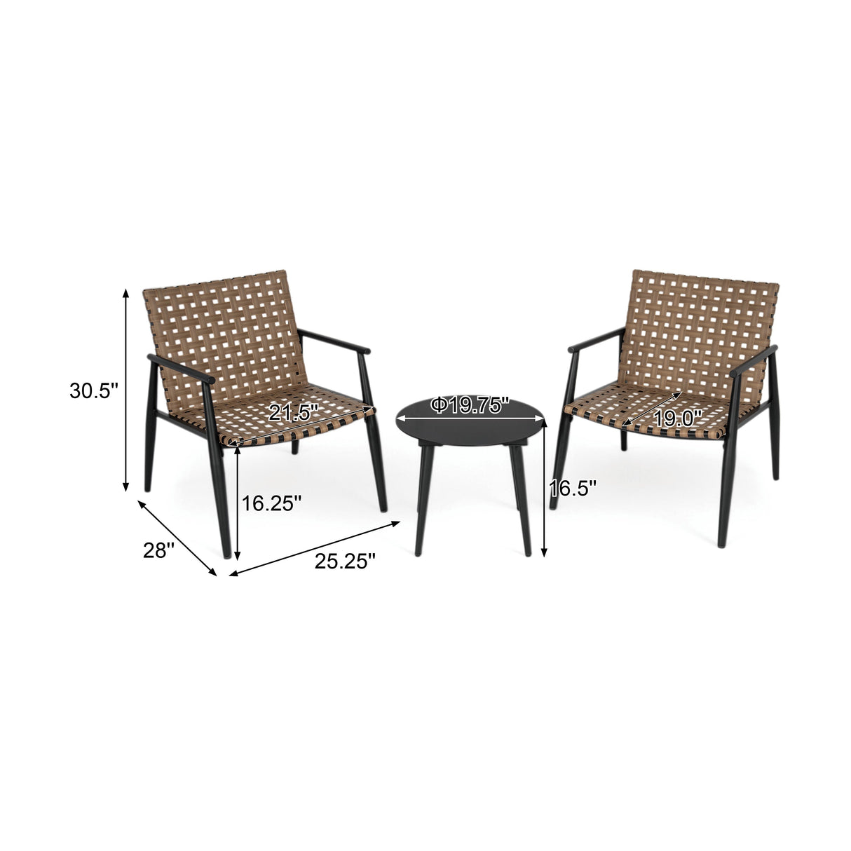 Modern Outdoor Chat Set: 2 Rattan Chairs with Side Table