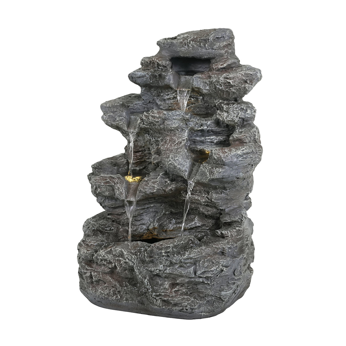 Tall Slim Faux-Stone Fountain with LED Lights, 5-Tiered Cascading Water Feature