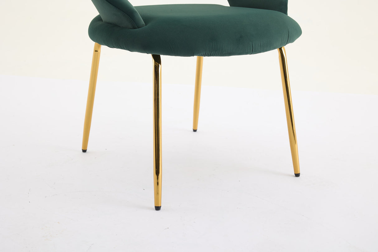 Velvet Fabric Dining Chair with Curved Backrest and Golden Metal Legs