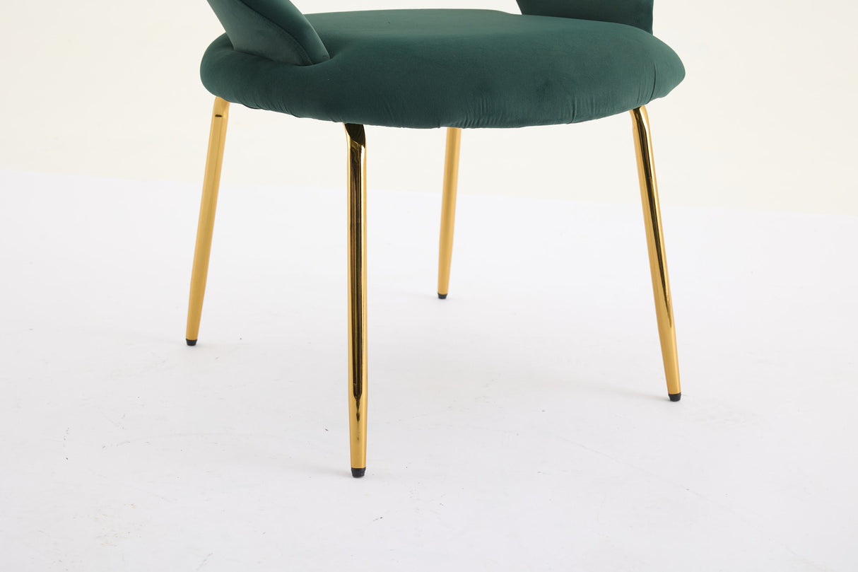 Set of 1 Velvet Fabric Dining Chair with Curved Backrest and Golden Metal Legs