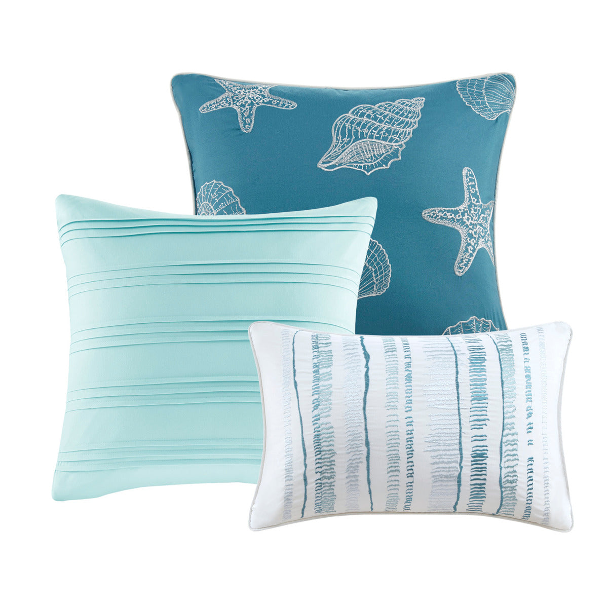 6 Piece Printed Quilt Set with Throw Pillows Aqua Full/Queen