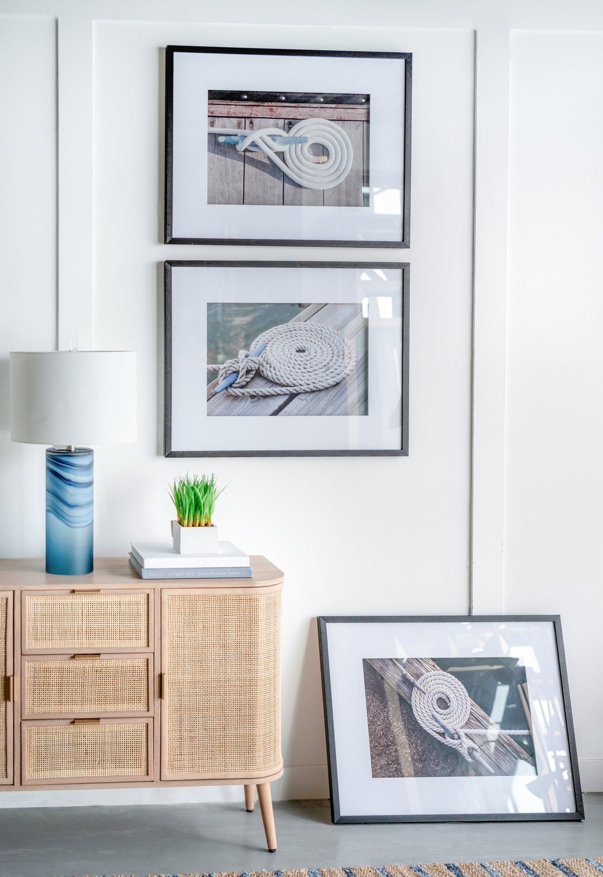 30' x 24' Rope Wall Art with Black Frame, Set of 3