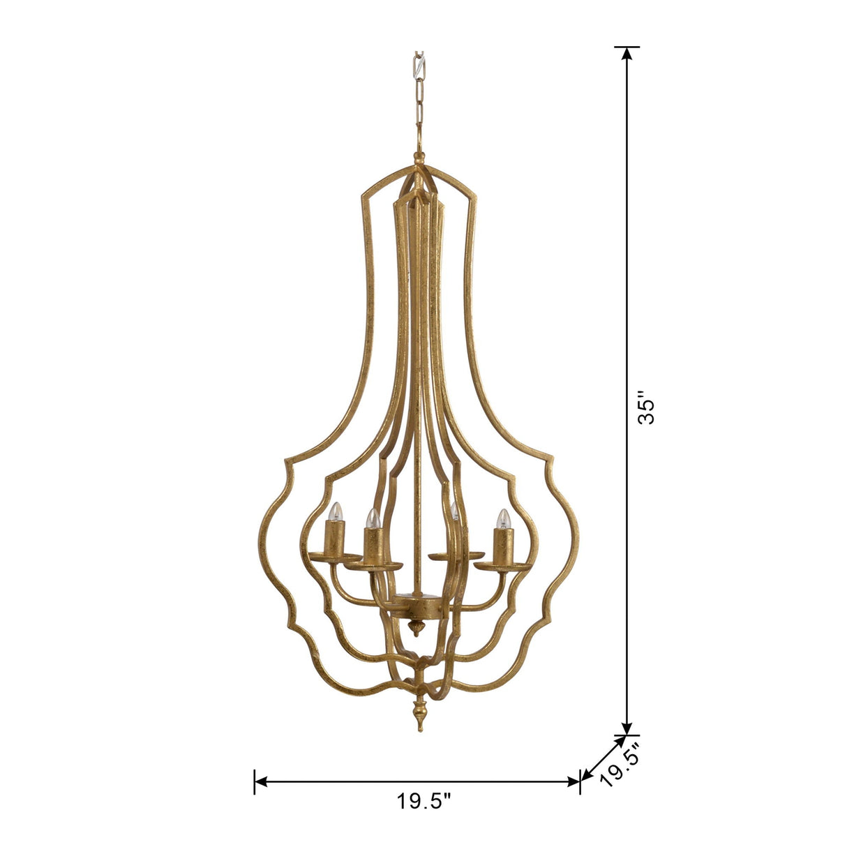 4 Light Chandelier With Adjustable Chain - Gold