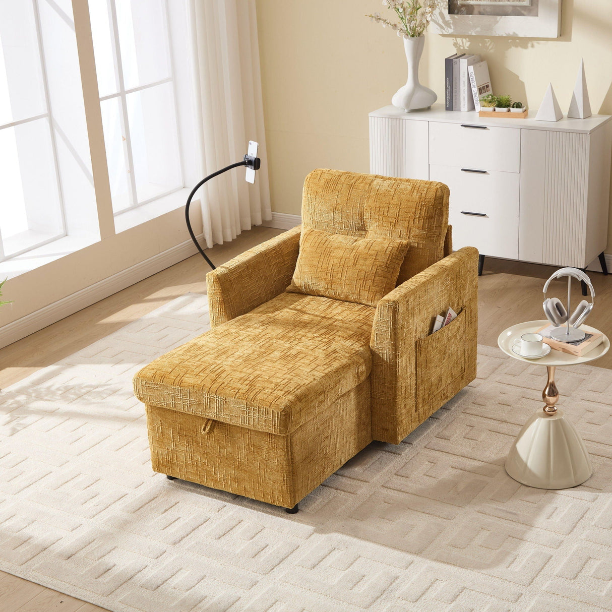 Multifunctional Recliner Sofa with Storage and Phone Bracket