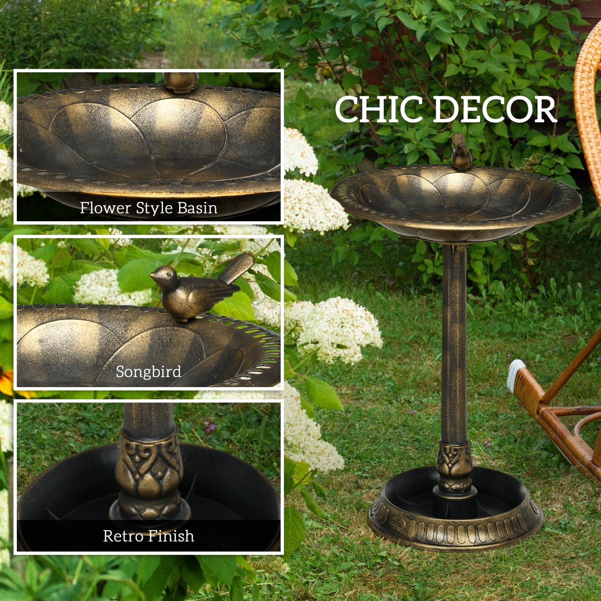 Outsunny 28' Antique Bronze Bird Bath with Pedestal Flower Planter Base