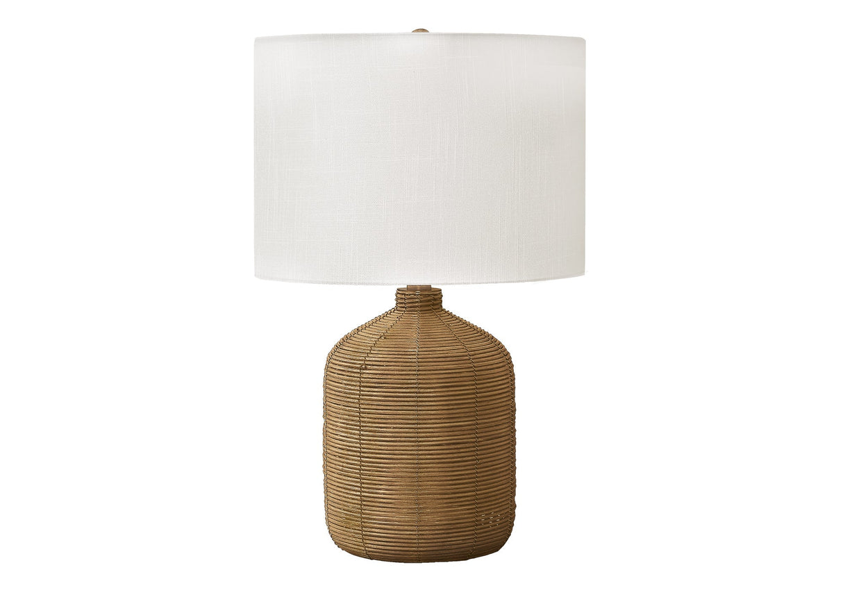 23'' Brown Rattan Table Lamp with Beige Shade