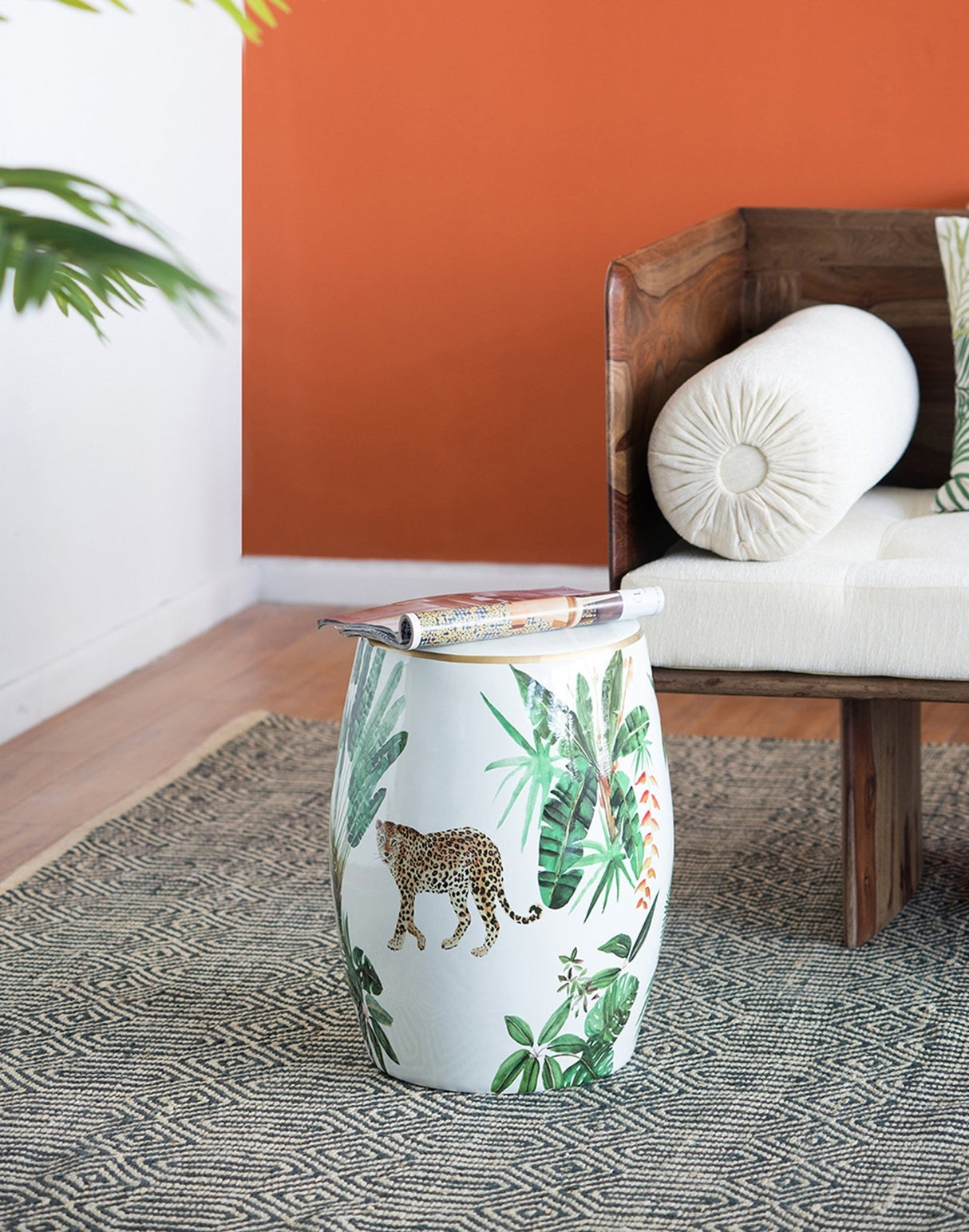 13x13x18" Ceramic Garden Stool Jungle-Themed Accent Side Table