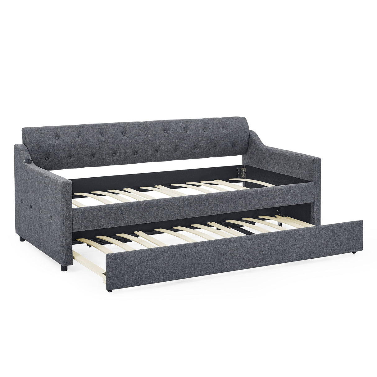 Size Upholstered Daybed With Trundle And USB Charging Armrest