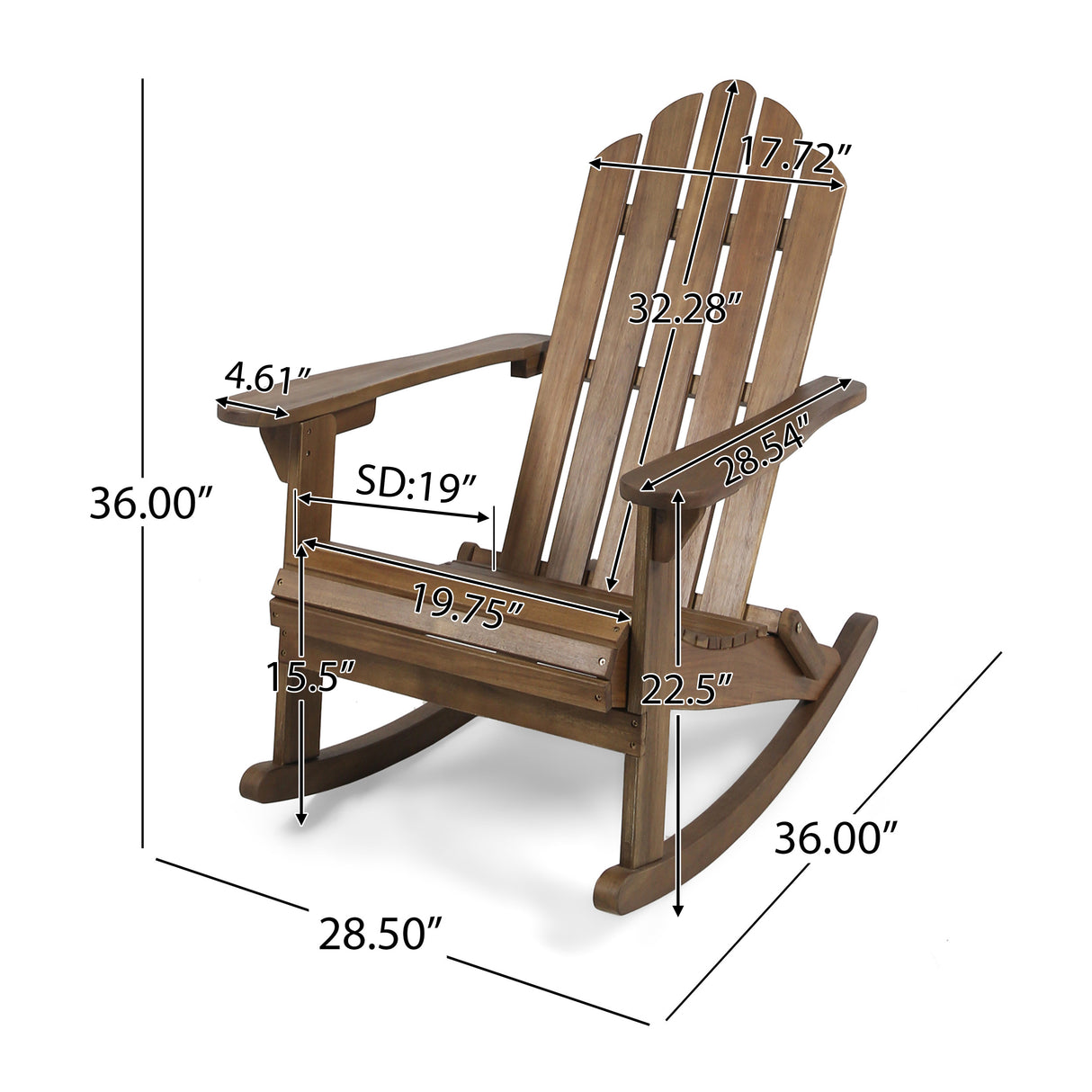 Hollywood Acacia Wood Adirondack Rocking Chair by Christopher Knight Home