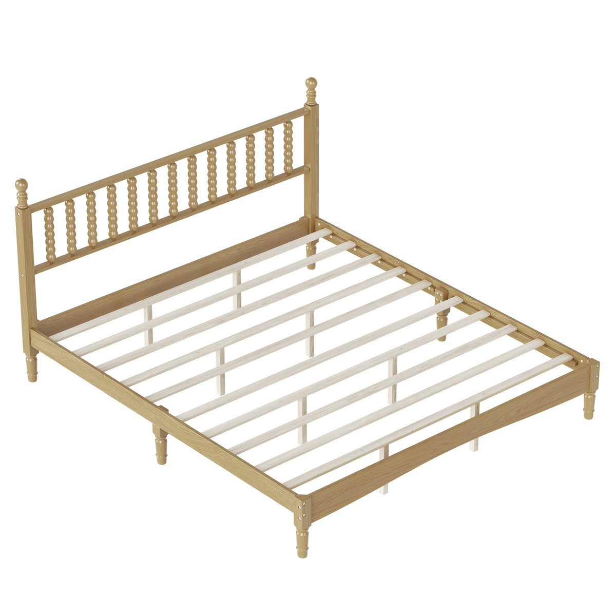 King Size Wood Platform Bed with Gourd Shaped Headboard
