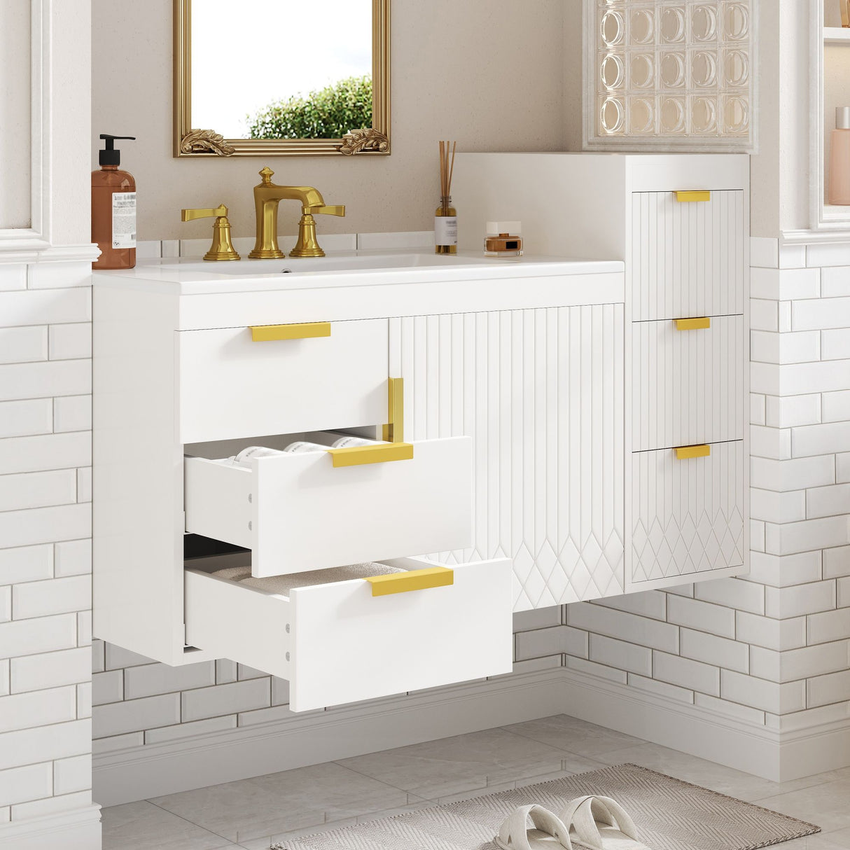 Wall Mounted Bathroom Cabinet With Side Cabinet Combo