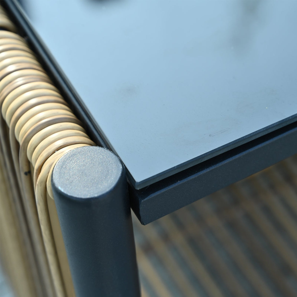 Outdoor PE Wicker 2-Seater Sofa Set with Grey Cushions and Table