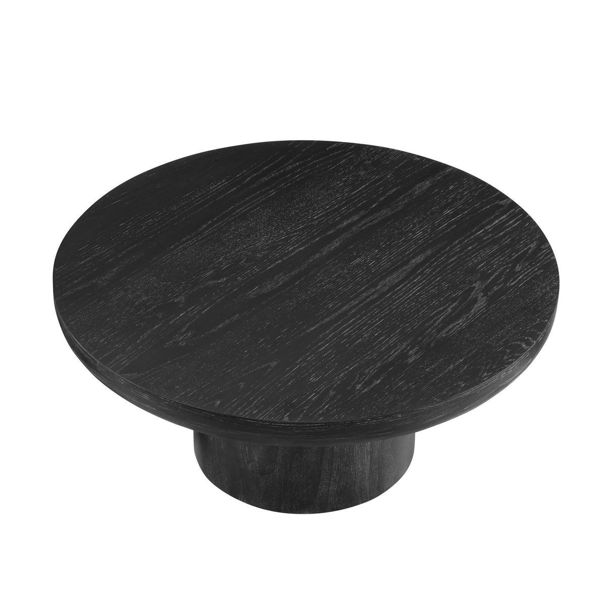 35.98 Inch Round Coffee Table with Cylindrical Black Legs
