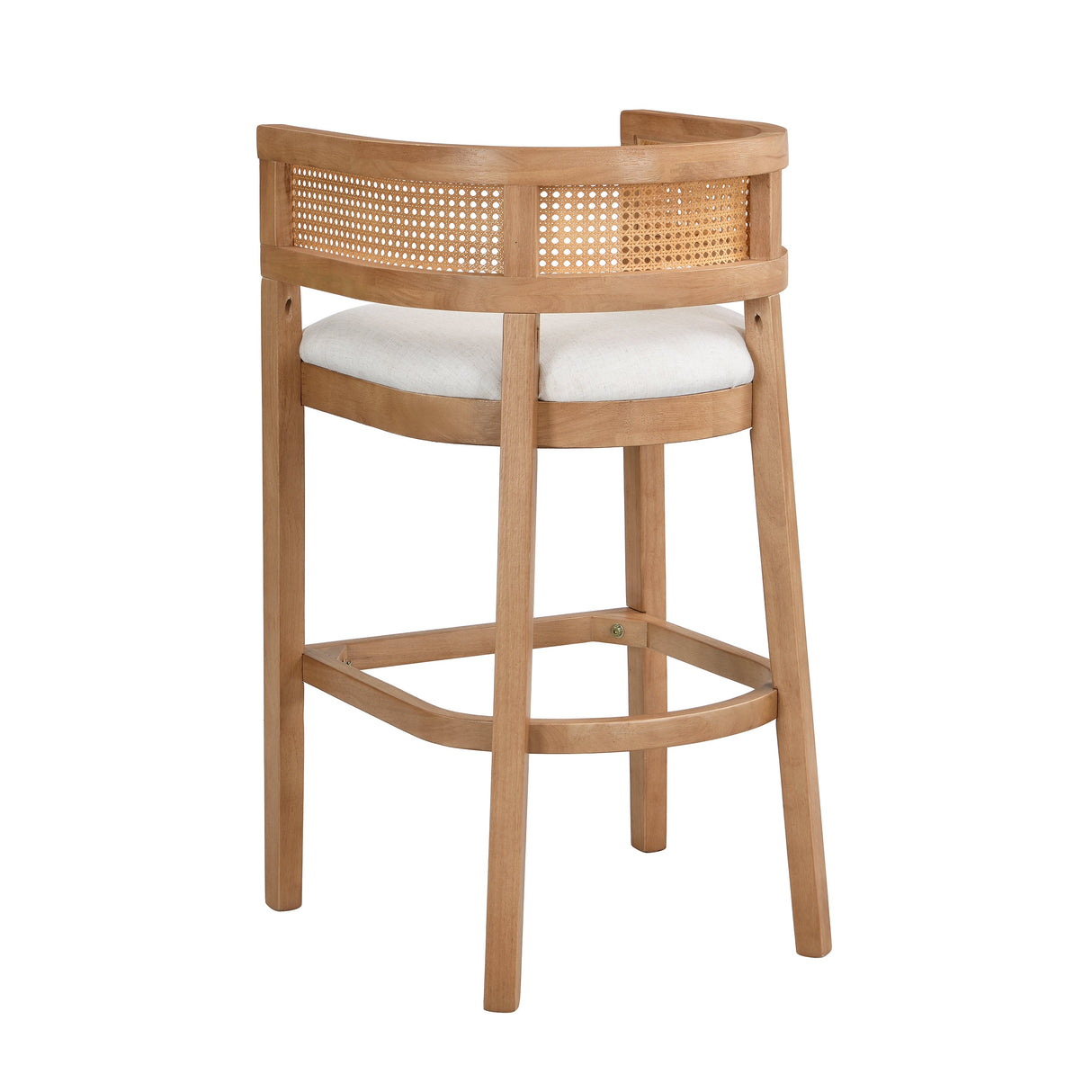Wood And Rattan Upholstered Arm Bar Stools, Set of 2