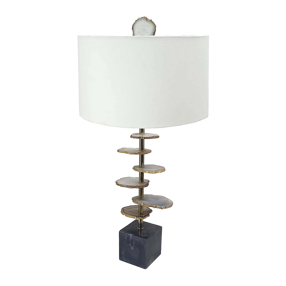 D14x29.5' Smoke Agate-Slice Table Lamp with Marble Base