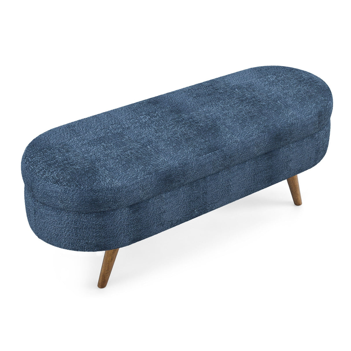 Modern Ottoman Oval Storage Bench with Rubber Wood Legs