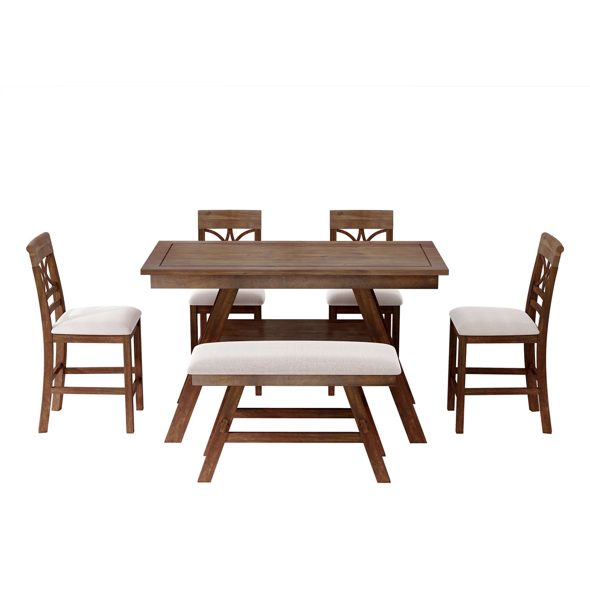Counter Height 6-Piece Wood Dining Set with Storage Shelf - Walnut