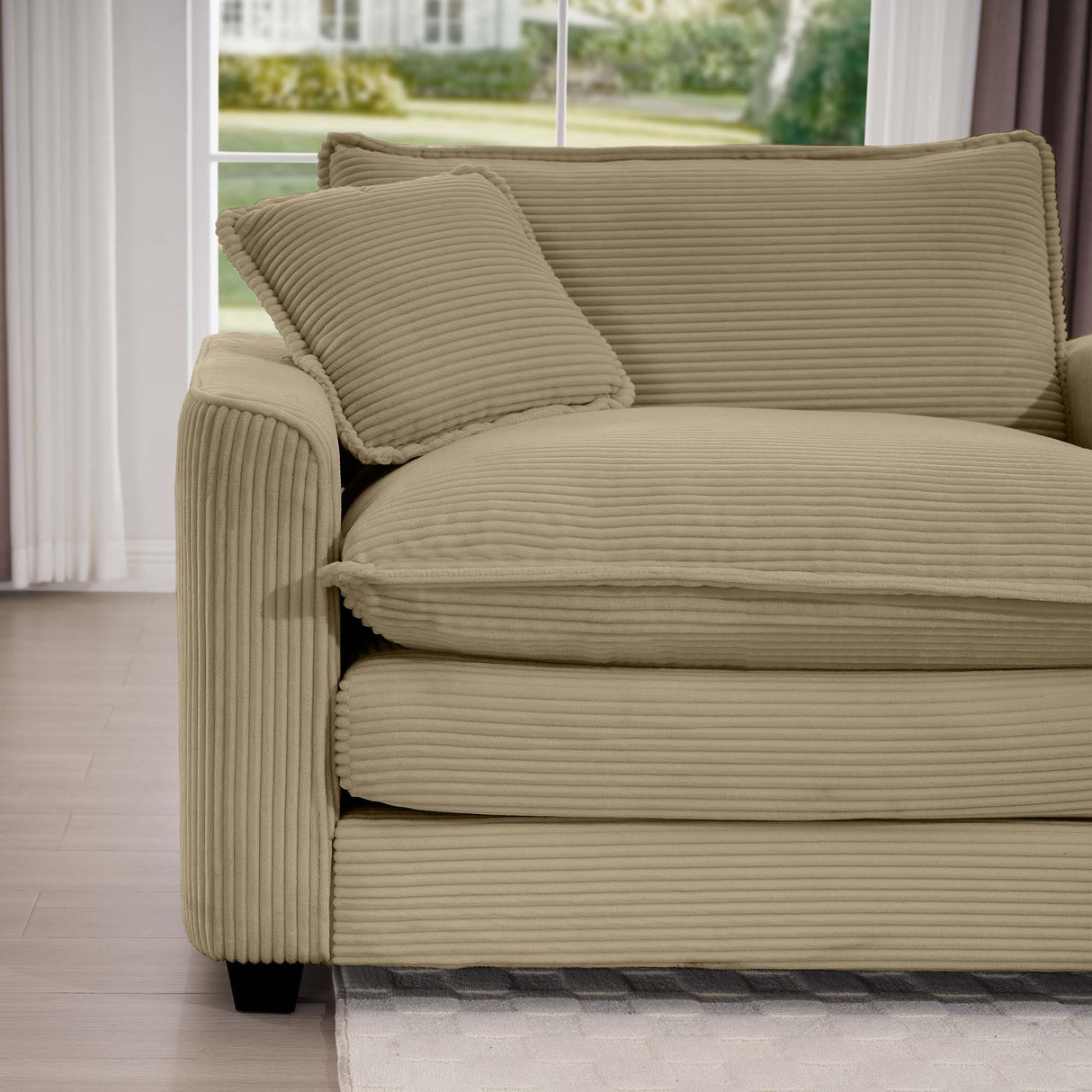 Mid-Century Modern 3 Seater Sectional Sofa With Arm And Throw Pillows