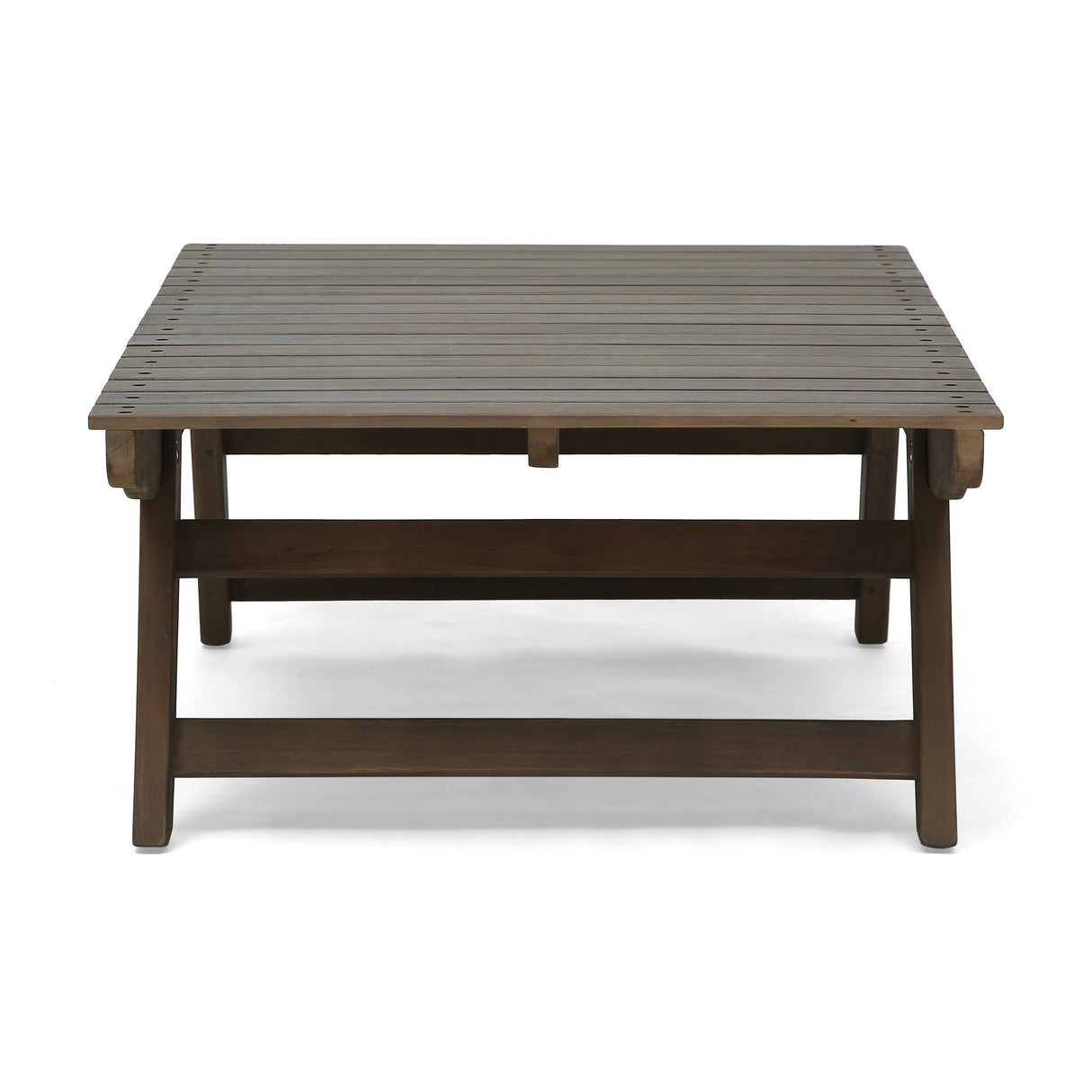 Outdoor Acacia Wood Coffee Table with Open Slat Design, Grey