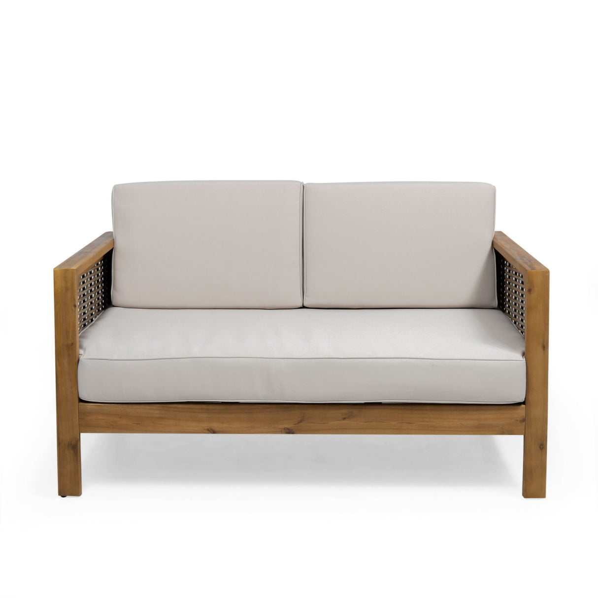 Outdoor Patio Set With Coffee Table And Loveseat - Teak / Beige