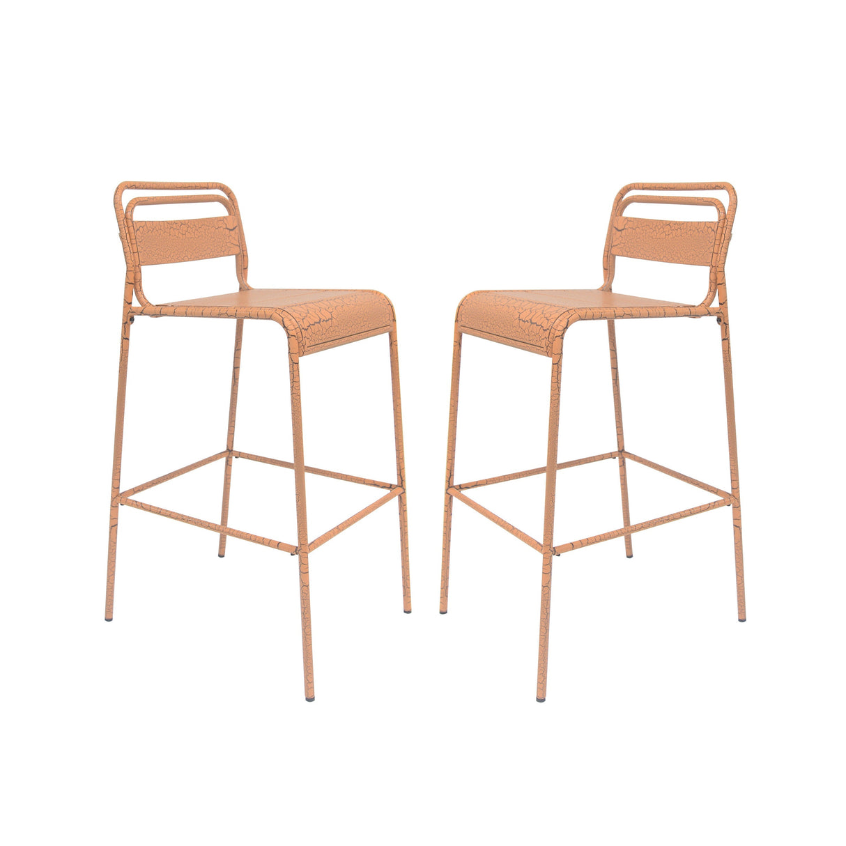 Carmella Outdoor BarStool Set of 2 Iron Slat Design Orange Matte Finish