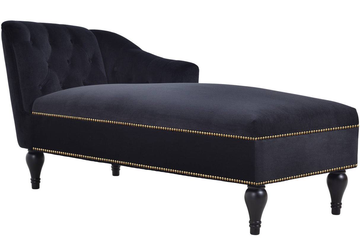 58" Velvet Chaise Lounge with Nailhead Trim and Solid Wood Legs