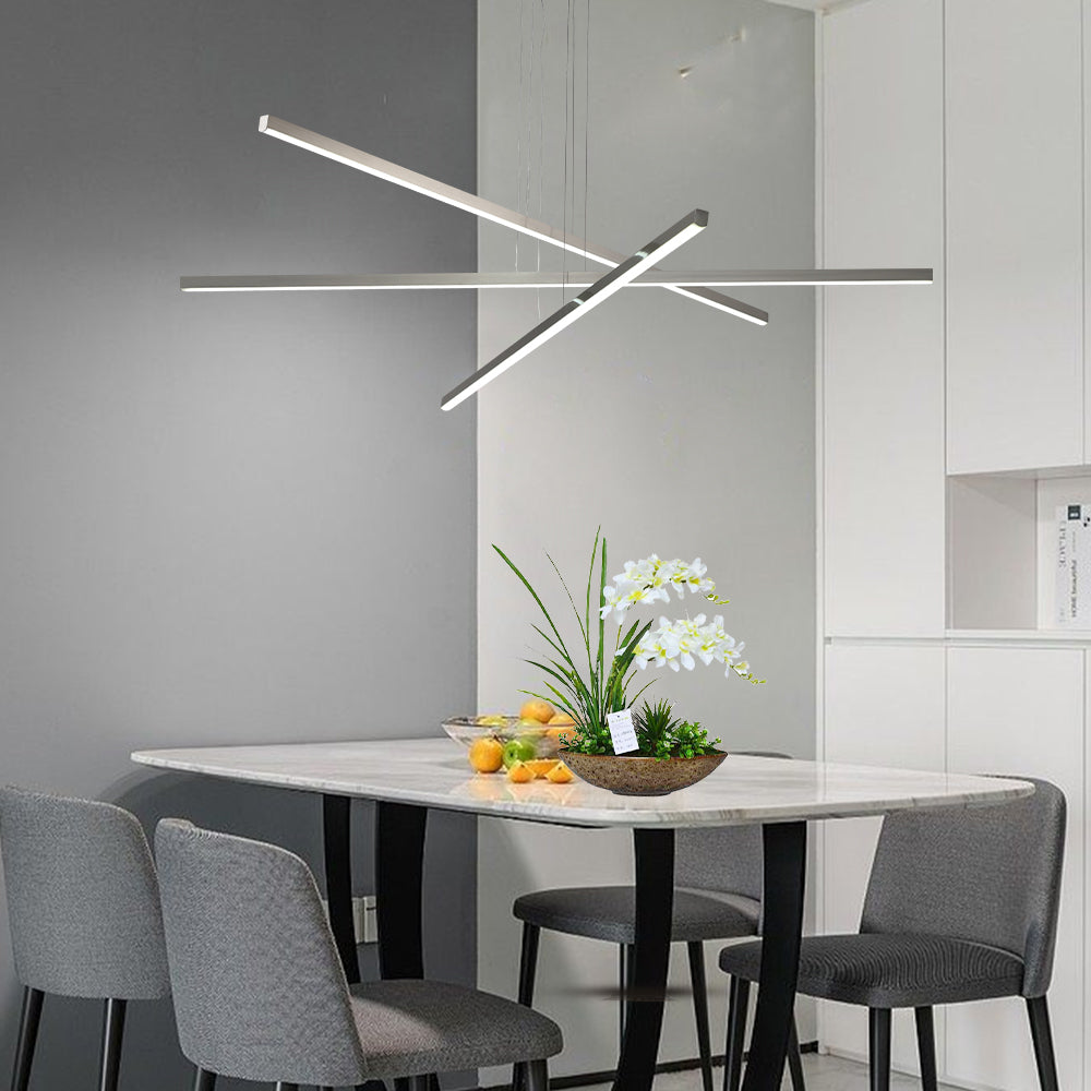 48' Modern LED Chandelier - Geometric 3-Arm DesignAdjustable HangingSleek Metal Finish for Dining RoomLiving Room & Office