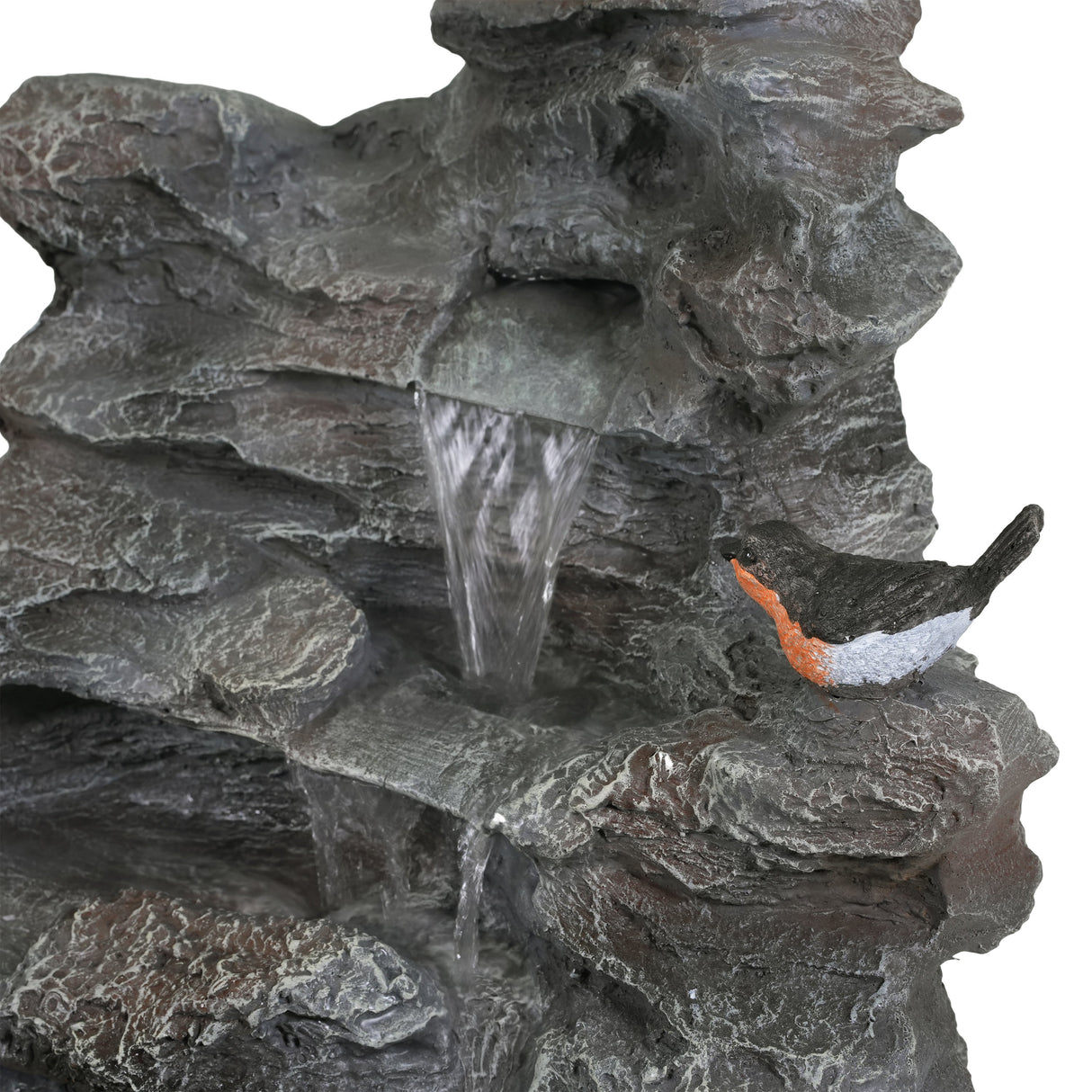 4-Tiered Gray Concrete Rock Waterfall Fountain with LED Lights