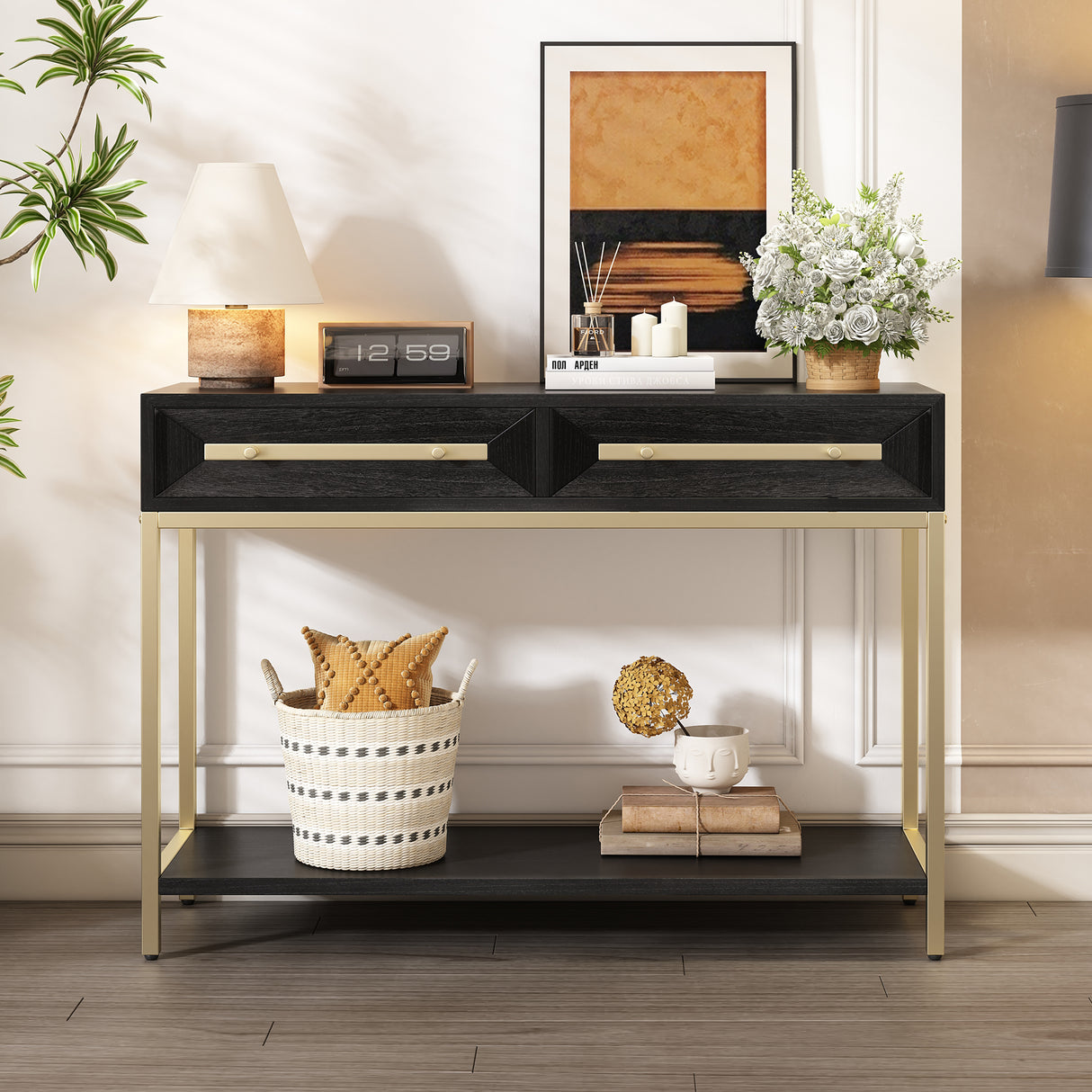 Entryway-Table,-Console-Table-with-Two-Drawers-(Black)-Entryway-Tables