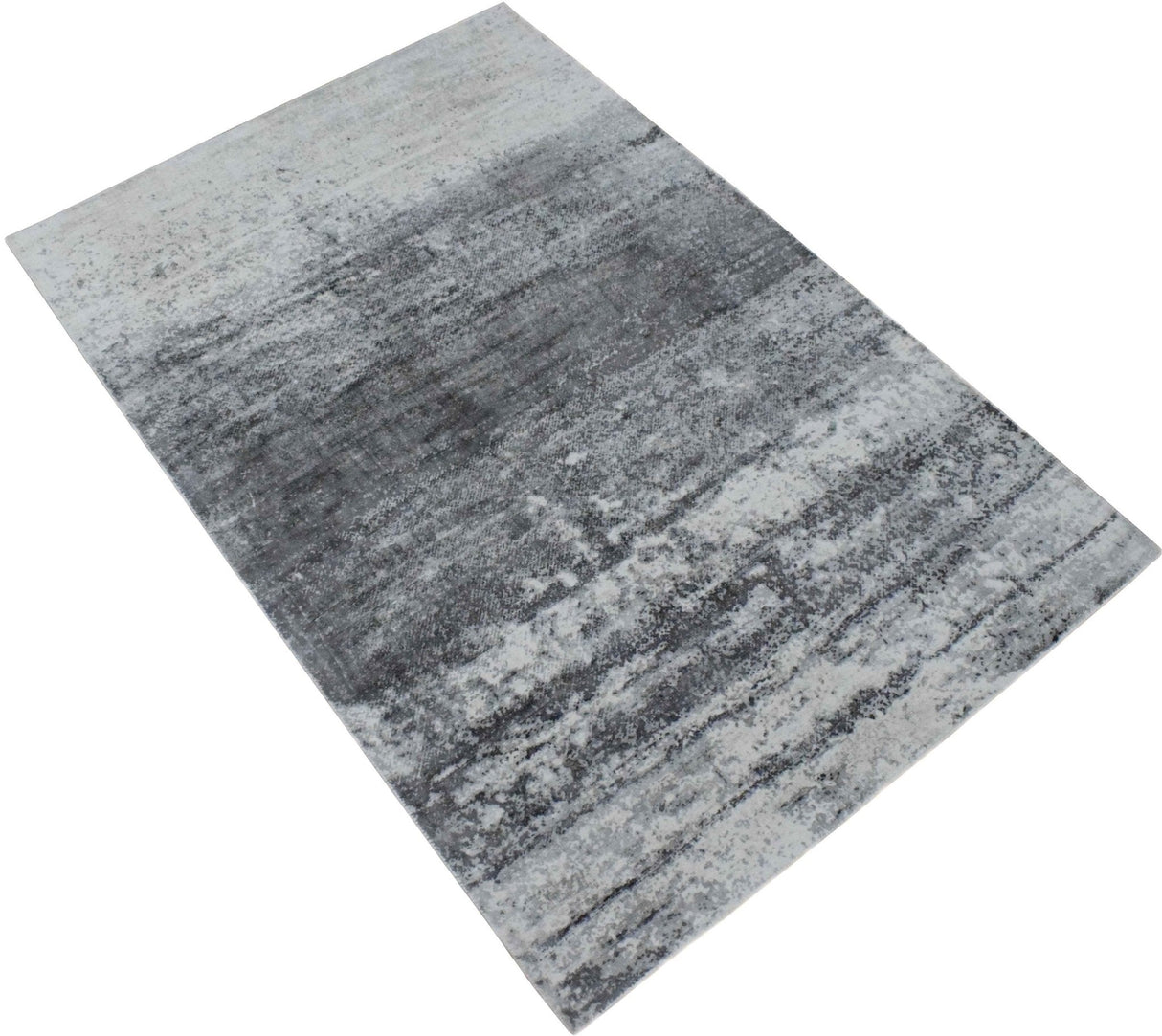 Ready to Ship Silver And Ivory Modern Abstract Hand Loom 5x7.6 Viscose Rug