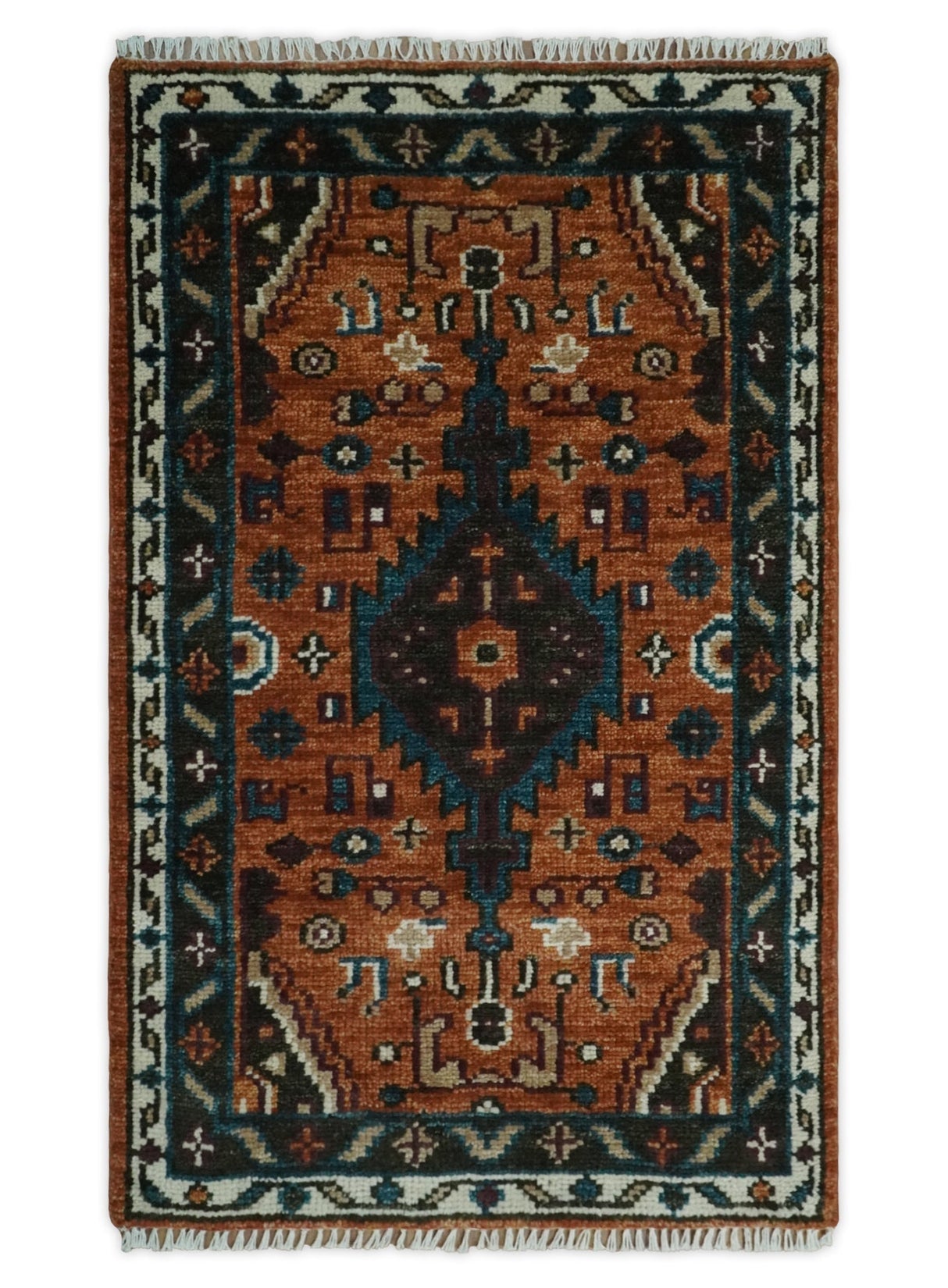 Custom Made Runner Rust And Brown Oriental Hand Knotted Wool Rug