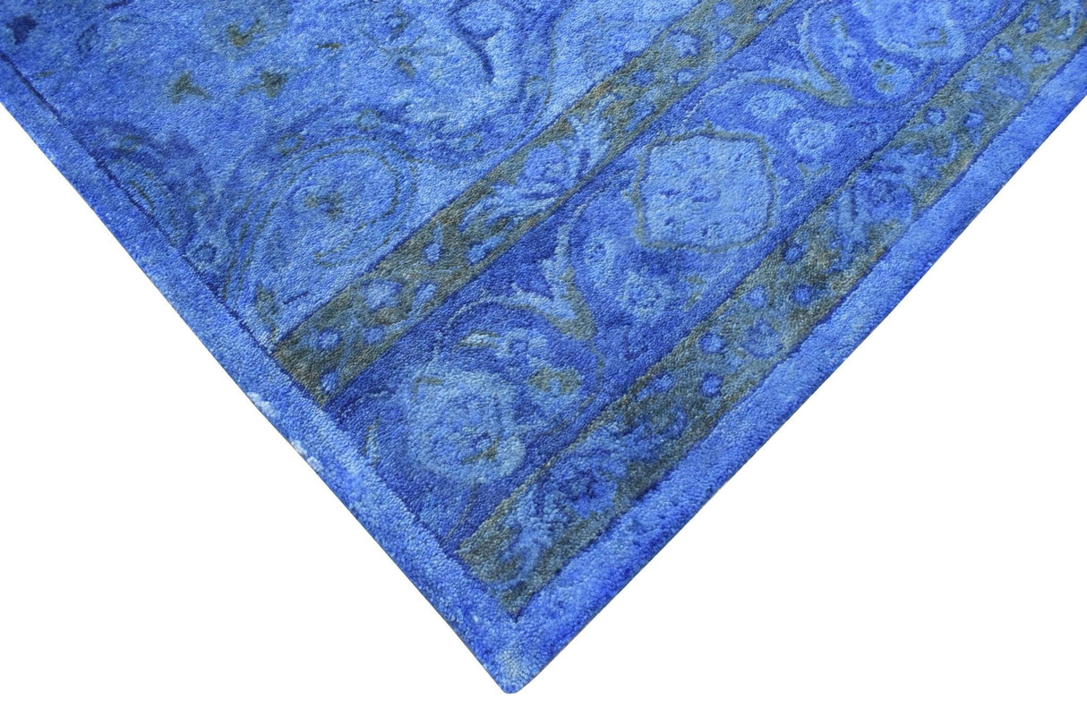 Hand Tufted Traditional Design Blue Overdyed Wool Area Rug
